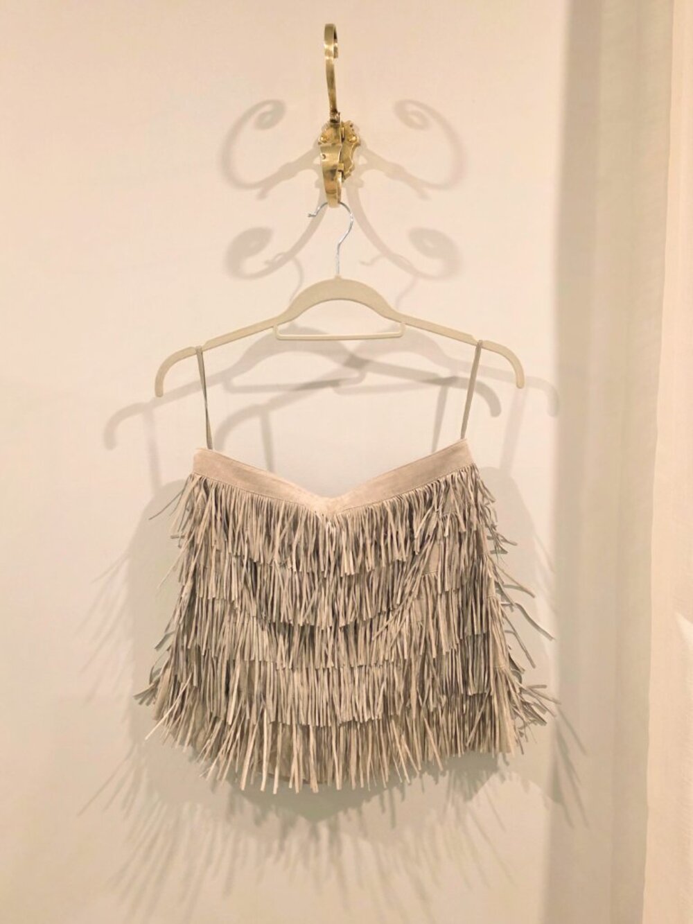 Vintage, NWT, Michael Kors Fringed, Suede Miniskirt, Size 6, gray/putty
